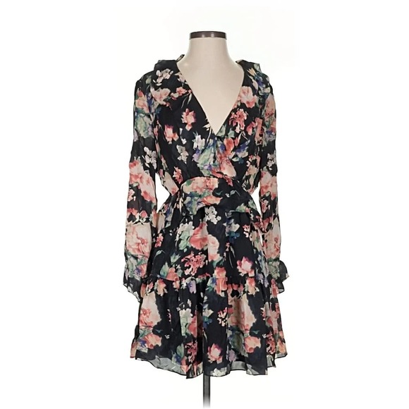 Joie Sz S Joada Floral Dress Caviar Long Sleeved‎ Mini Feminine Coquette Party - Picture 3 of 10